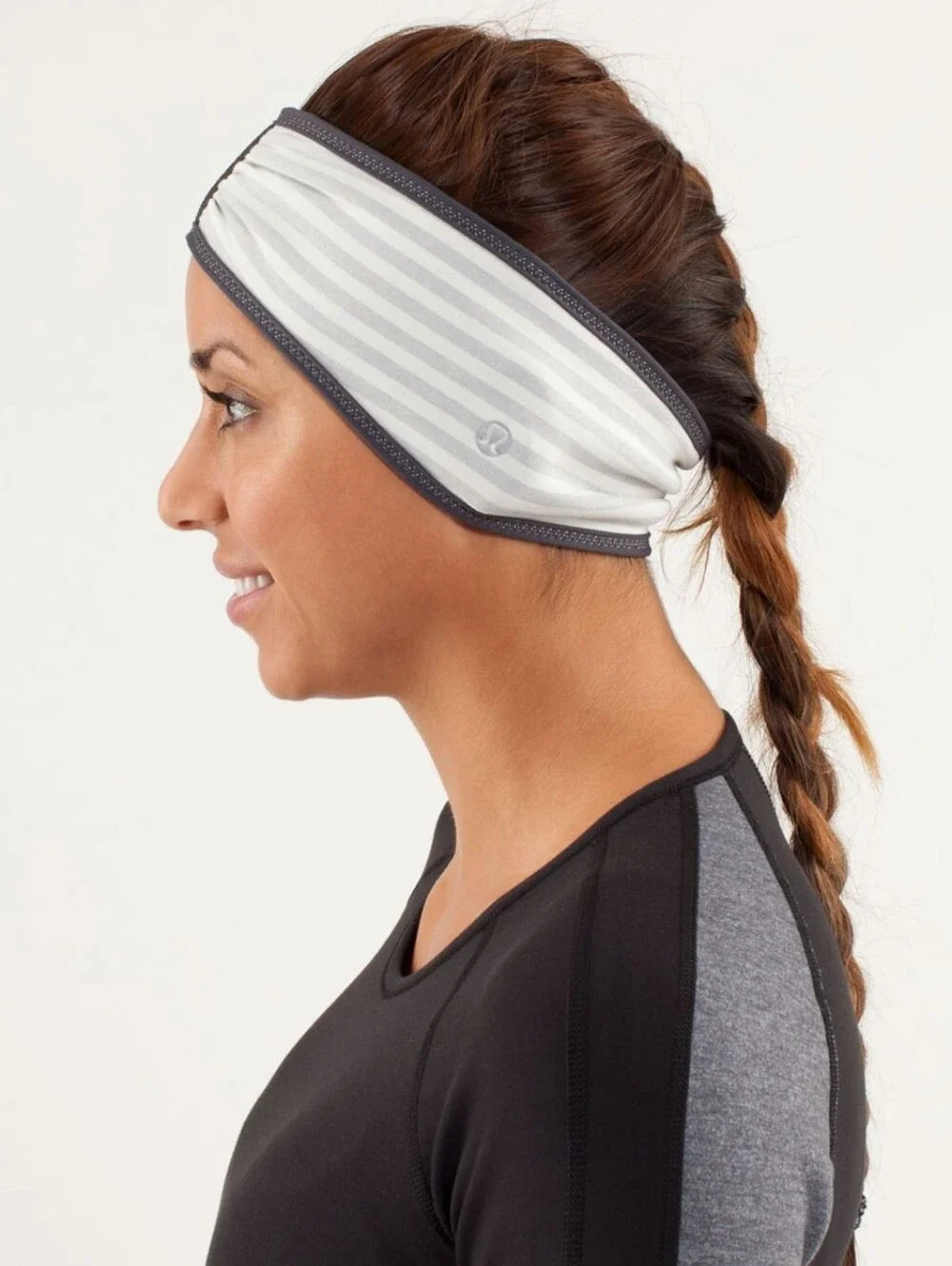 Lululemon Brisk Run Headband Macro Micro Stripe Polar Cream H. Silver Slate